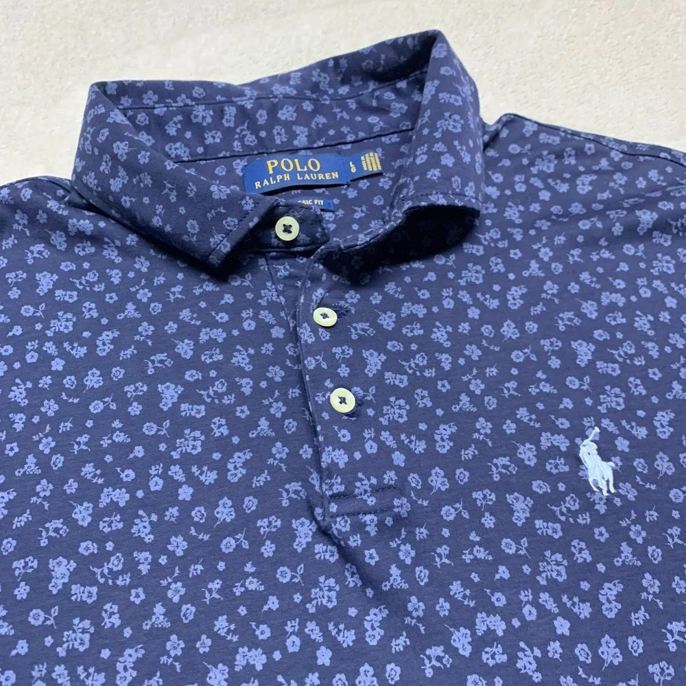 Recent Ralph Lauren Mens L Navy Blue Floral White Pony Pullover Polo Shirt‎